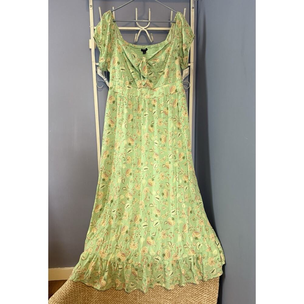 Torrid Maxi Of Shoulder Dress Light Green Floral Spring Princess Fairy Plus 1 - Picture 1 of 7